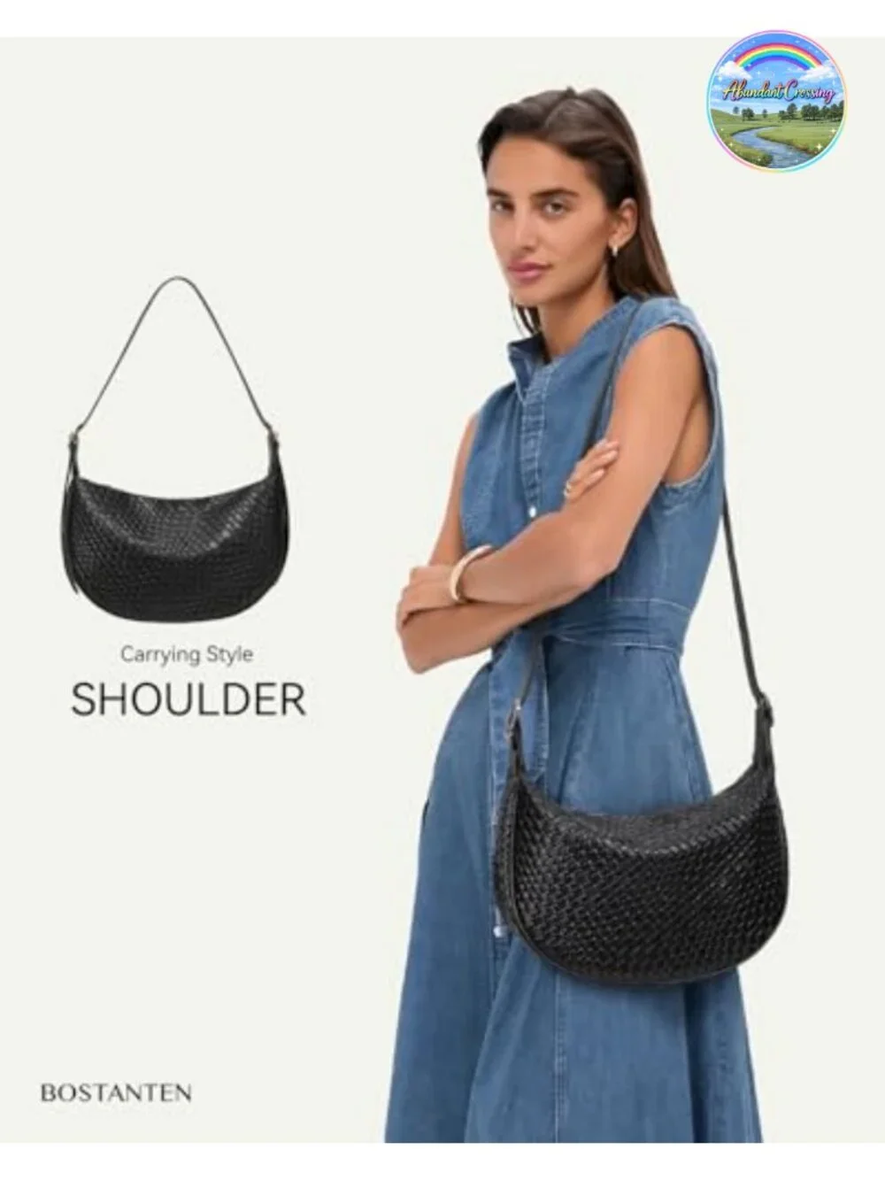 Vegan Leather Crossbody Bag Crescent Hobo Purse Adjustable Strap